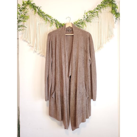 Barefoot Dreams Brown Fuzzy Knit Open Front Long Sleeve Cardigan, Size 2X - Picture 2 of 7